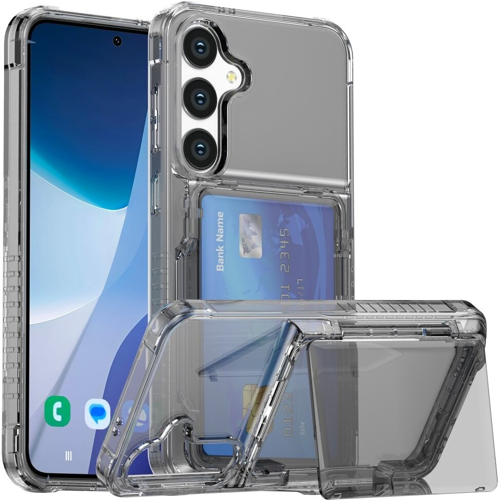 Schutzhülle Für Samsung Galaxy S24+ Plus, Kartenhalter, Transparent/schwarz