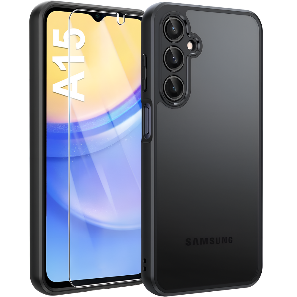 Schutzhülle Für Samsung Galaxy A15, Fusion, Transparent/schwarz + 9h-glas