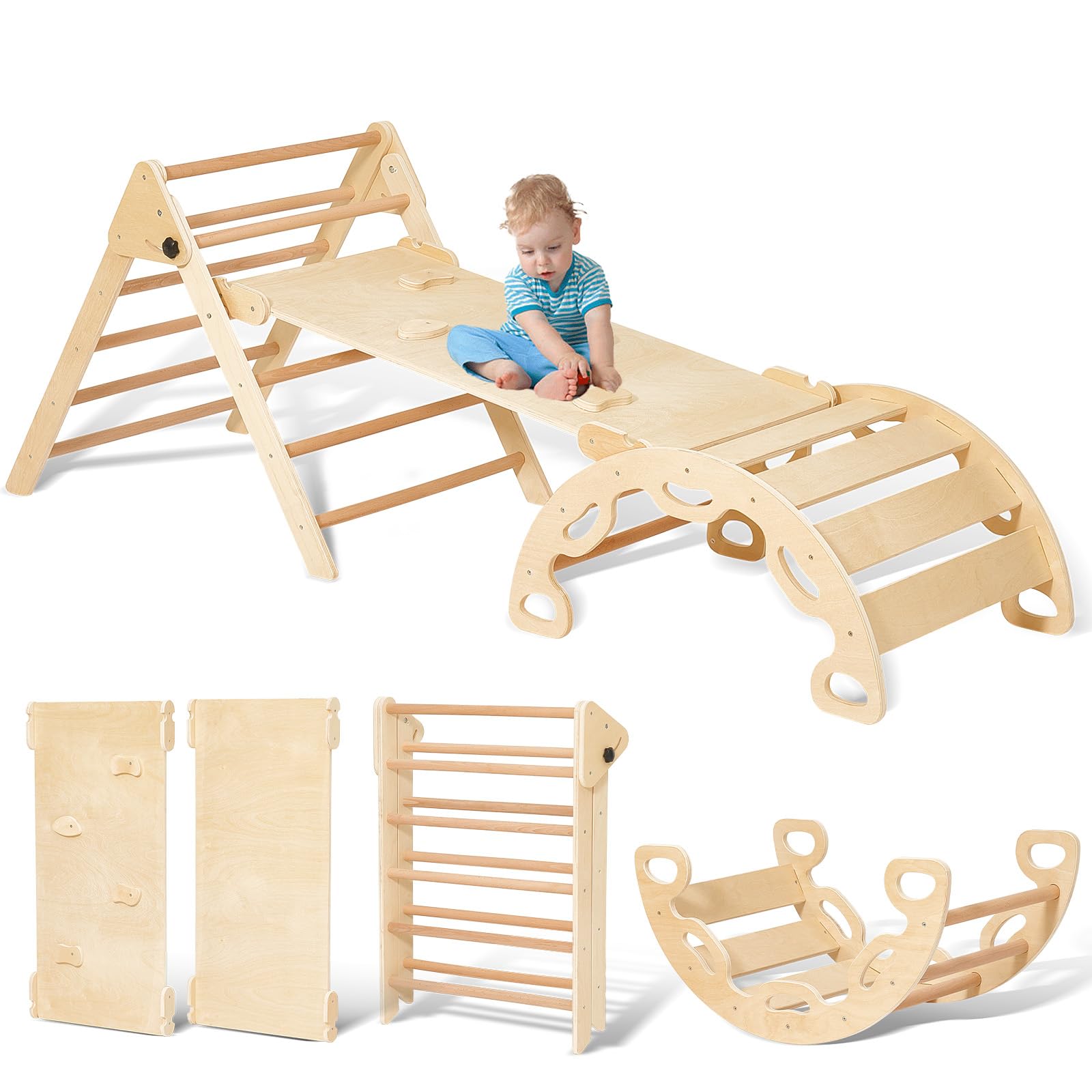 Montessori-kletterset Für Kinder, Stabiles Dreieck, 5-in-1-holzset