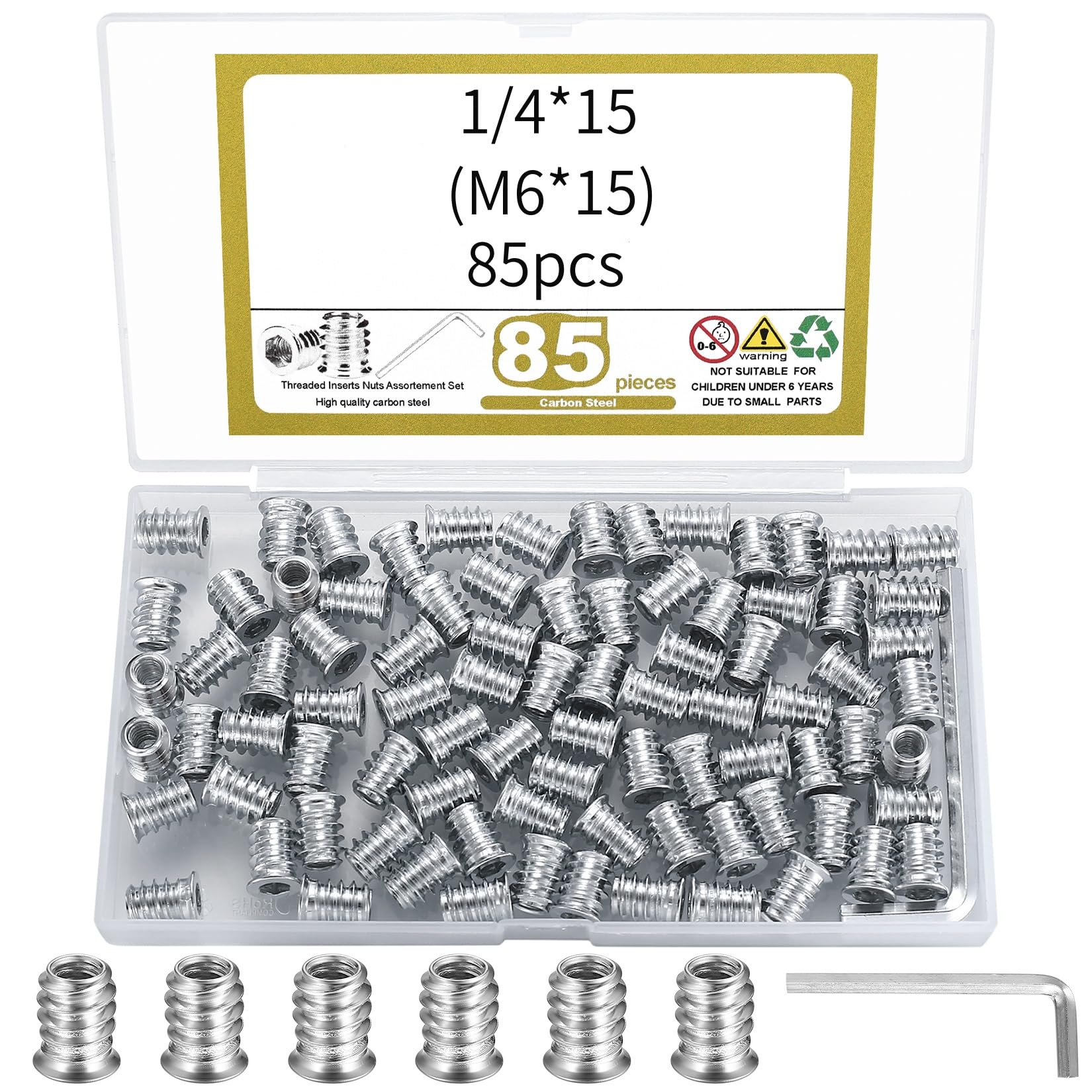 85x Gewindeeinsätze Sechskantmuttern 1/4x15 Mm Für Holzmöbel
