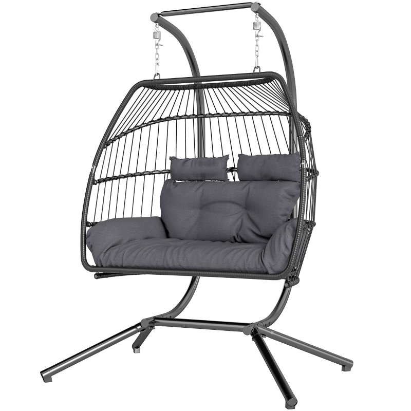 Hängesessel Mit Gestell Faltbar Hängekorb Mit Kissen Polyrattan Ergonomisch Hängeschaukel Für 2 Personen