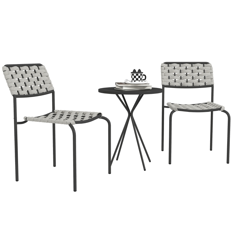 Polyrattan Gartenmöbel Set, Lounge Balkonmöbel Für 2 Personen, 3-teilig Sitzgruppe Mit 2 Stapelbare Stühle