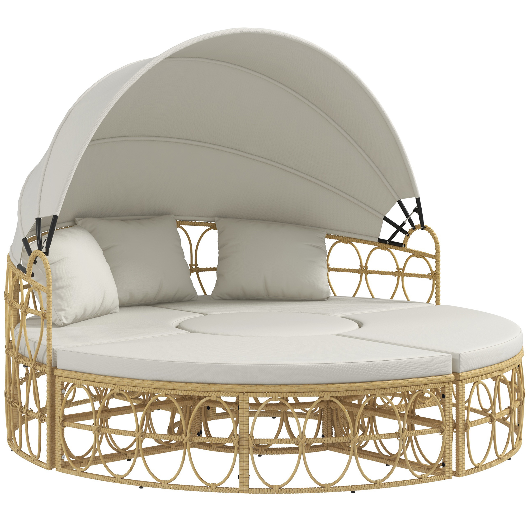 Muschel Gartenmöbel-set Zweisitzer Mit Klappbarem Verdeck & Couchtisch In Creme, Ideal Für Garten & Terrasse