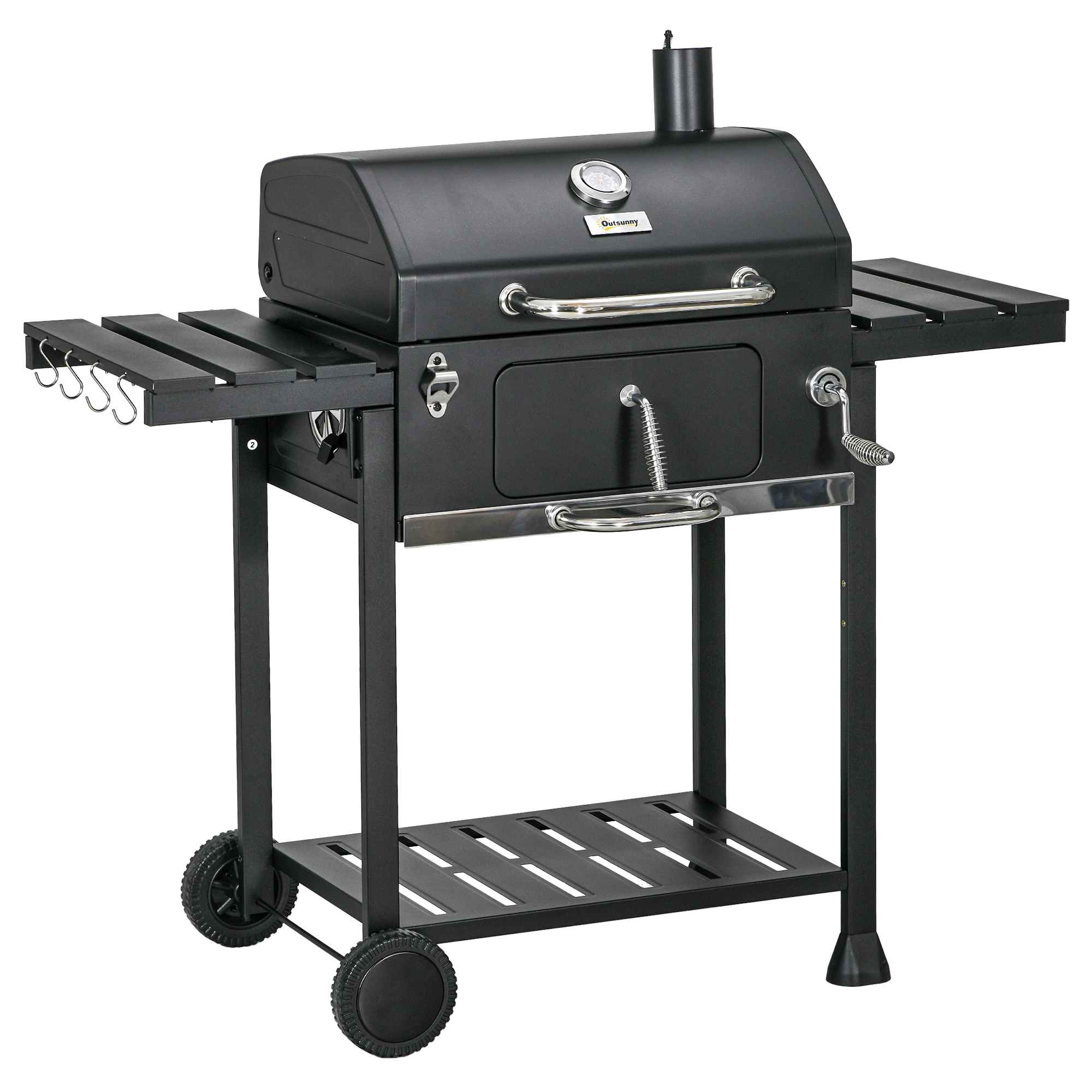 Holzkohlegrill Grill Mit Zwei Grillrosten, Klappbaren Seitenablagen, Grillwagen Mit Regal Und Griff, Edelstahl