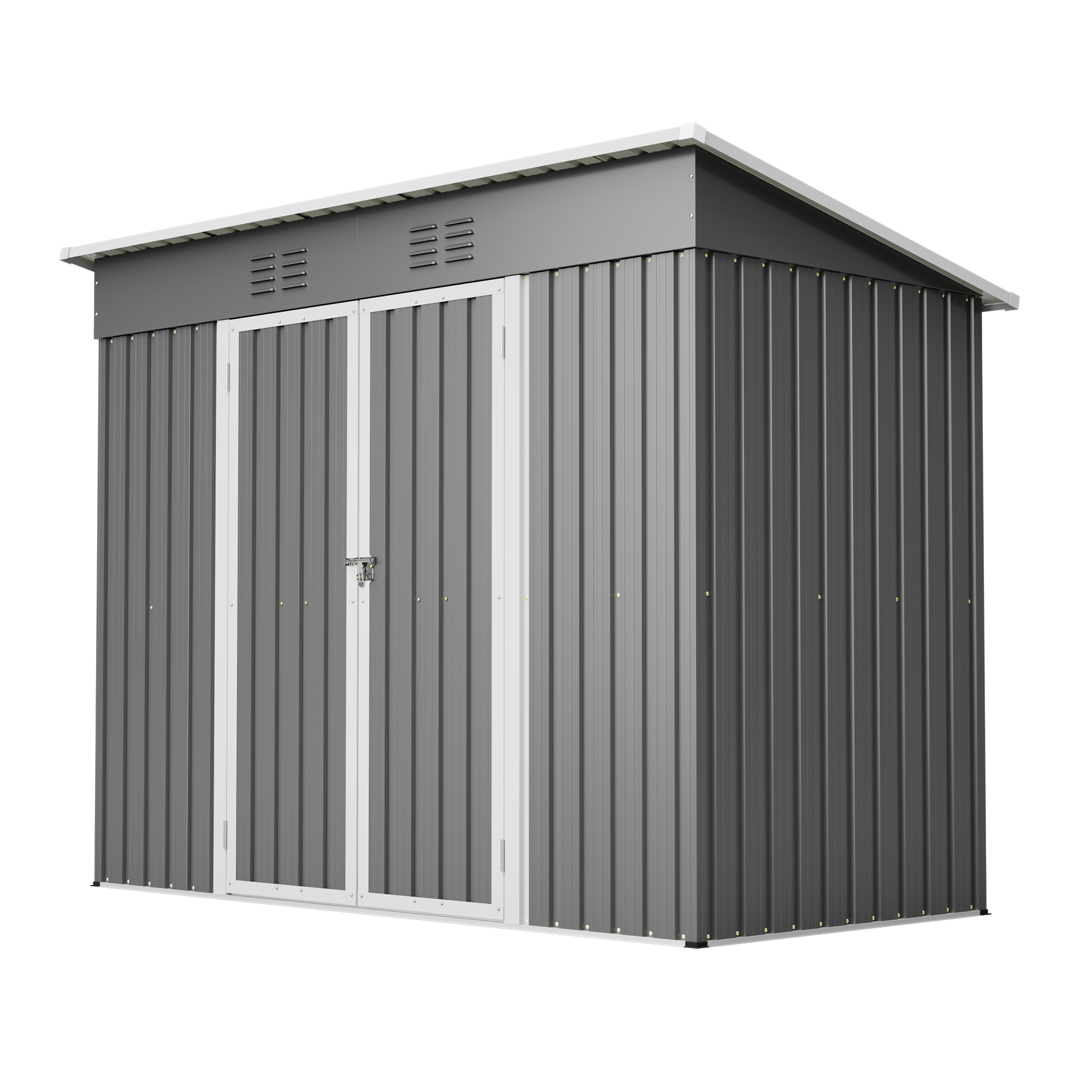 8x4 Fuß Pultdach-gerätehaus Aus Metall, Gartenhaus Für Gartengeräte Mit Abschließbarer Tür Und 2 Belüftungsgittern