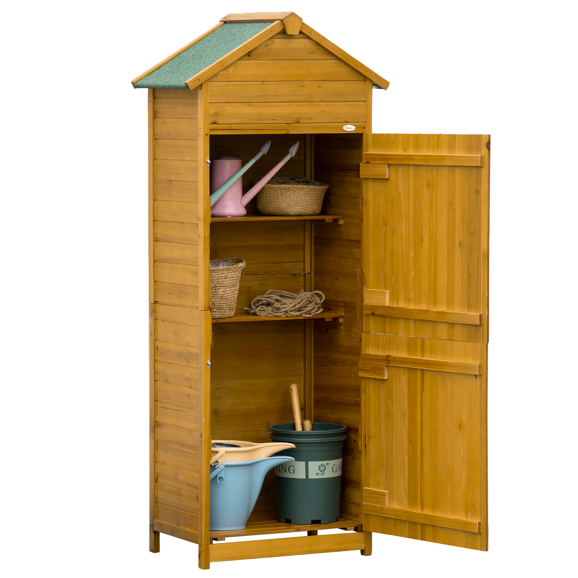 Gerätehaus Aus Naturholz, Geräteschrank, Gartenschrank, Gartenhaus, Geräteschuppen, 2 Regale, Wetterfest, 2 Türen, 79 X
