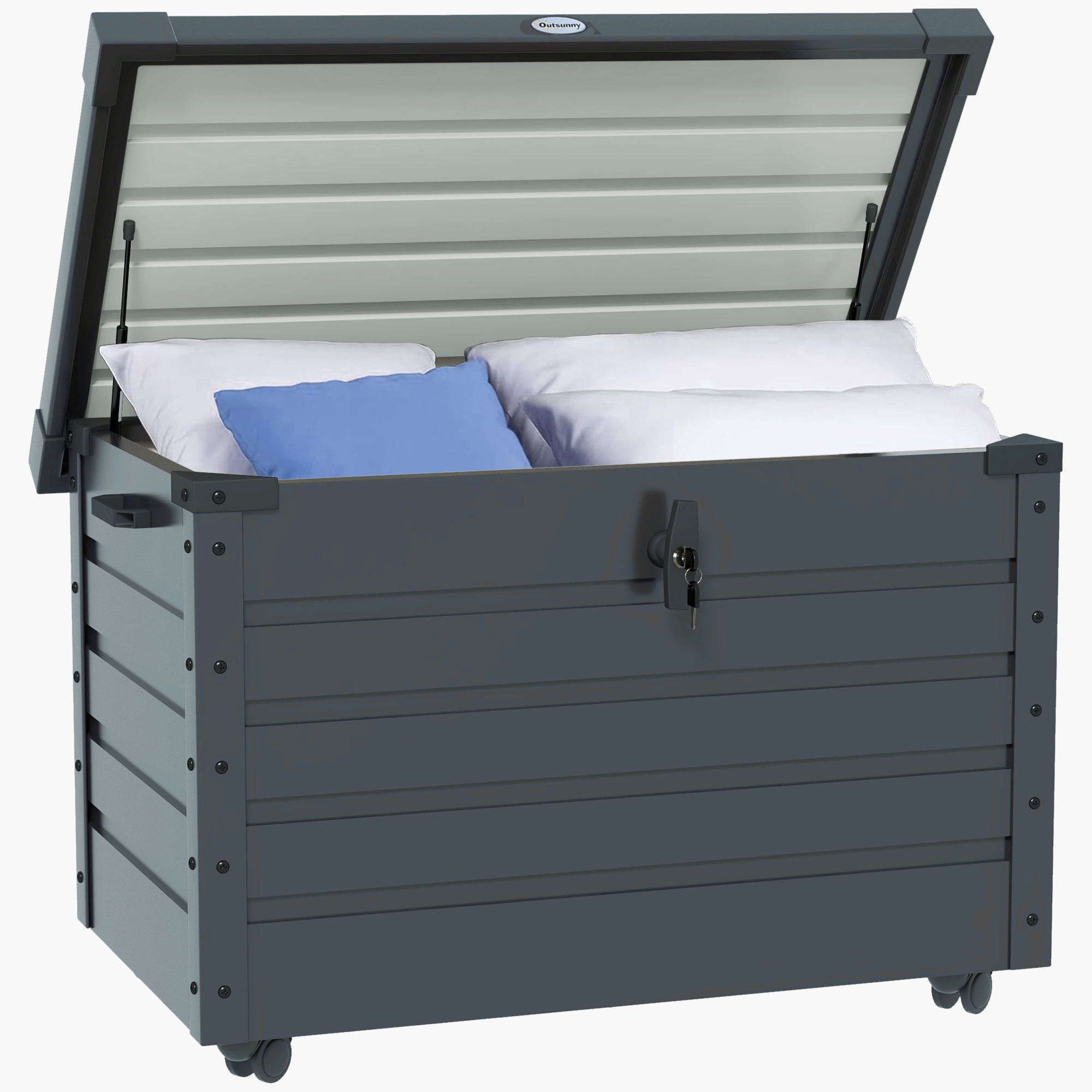 Gartenbox, Aufbewahrungsbox Mit Rollen, Aufbewahrungskiste Mit Schloss, Griff, Gartentruhe Für Balkon, Terrasse 100 X