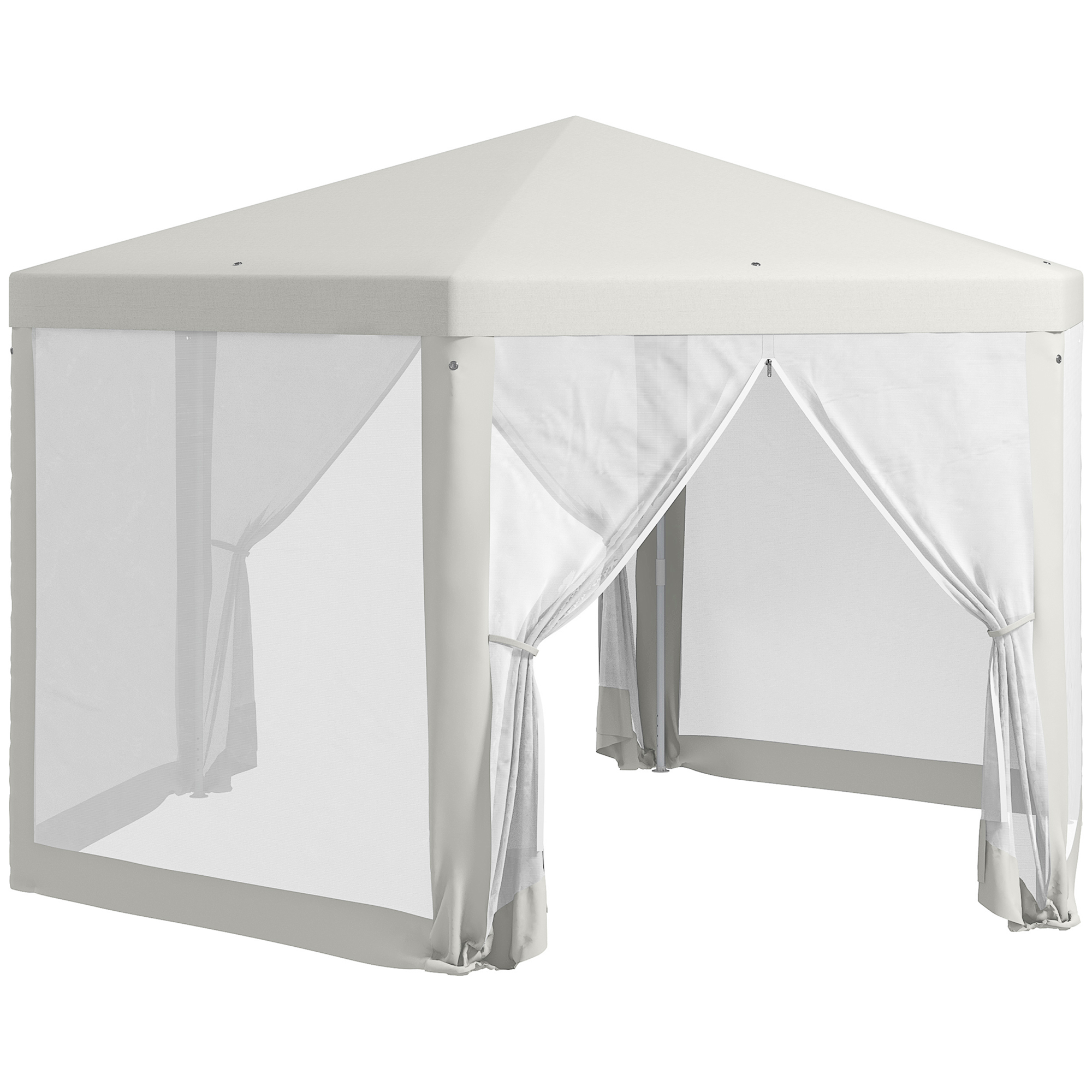 4x4m Sechseckiges Zelt Mit Moskitonetz, Gartenzelt Aus Polyester Und Metall, Creme Für Gartenfeiern
