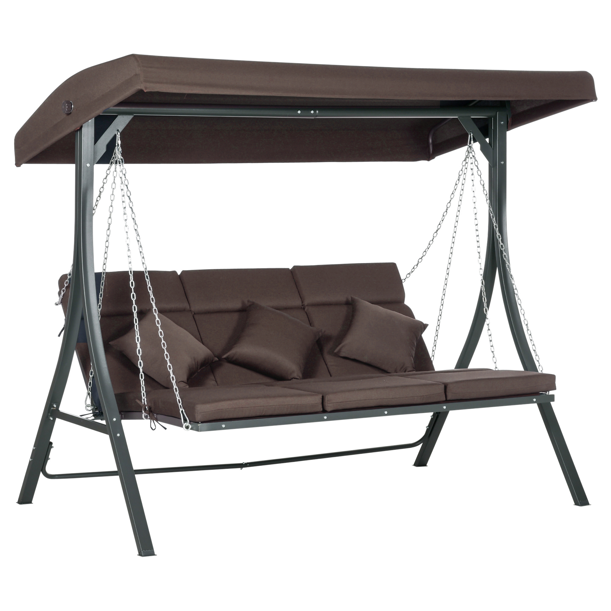 Hollywoodschaukel 3-sitzer, Schaukelbank Mit Verstellbarem Sonnendach, Mit Kissen, Bis 270 Kg Belastbar, Metall