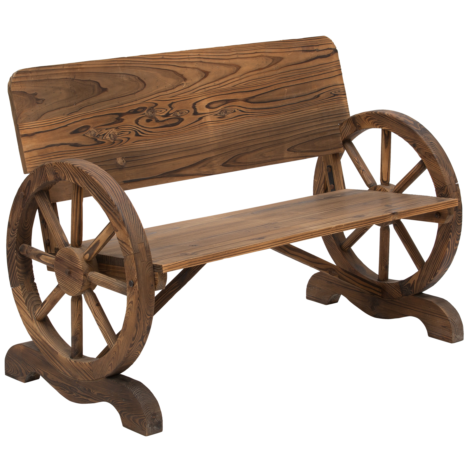 2-sitzer Gartenbank Massivholz Mit Armlehne, Sitzbank Mit Wagenräder-design, Gartenmöbel 250kg Belastbar, Rustikale