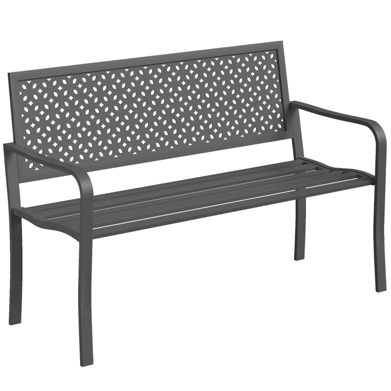 Gartenbank 2-sitzer Metall Wetterfest Sitzbank Mit Rostbeständiger Rückenlehne, Geometrisch Bis 240 Kg