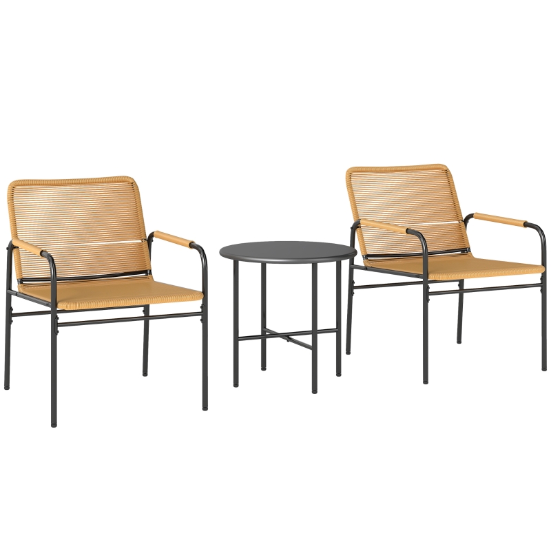 3-tlg. Rattan Bistroset, Sitzgruppe, Gartengarnitur Mit 2 Gartensesseln, Couchtisch, Balkonmöbel-set Für Garten