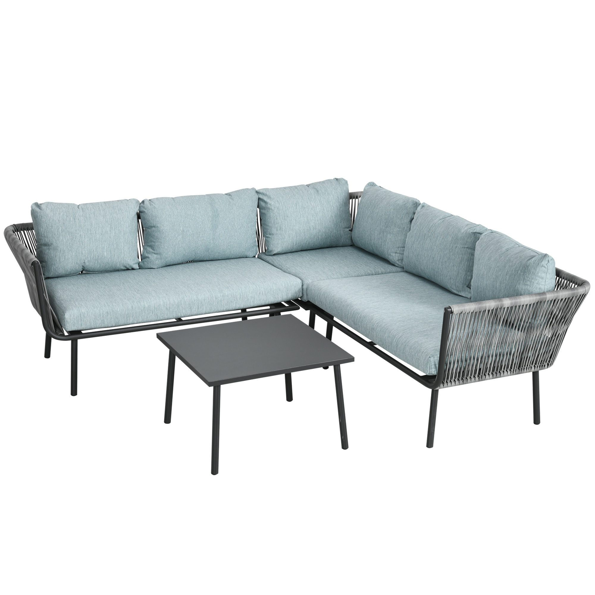 4 Tlg. Rattan Gartenmöbel-set, Sitzgarnitur Mit Kissen, 2 Doppelsofas, 1 Ecksofa, 1 Couchtisch, Sitzgruppe