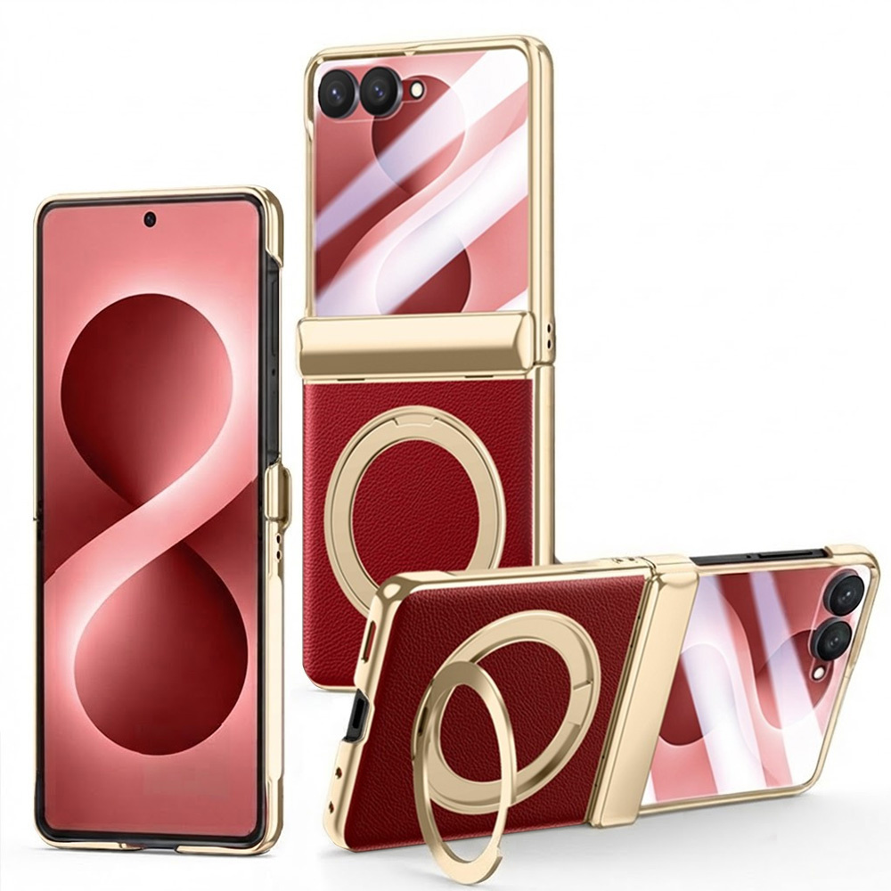 Schutzhülle Für Samsung Galaxy Z Flip 8, Mit Ständer Und Schutzglas Für Das Außendisplay, Rot