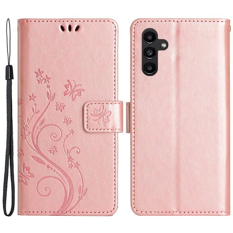 Klapphülle Für Samsung Galaxy A55 5g, Schmetterling, Roségold