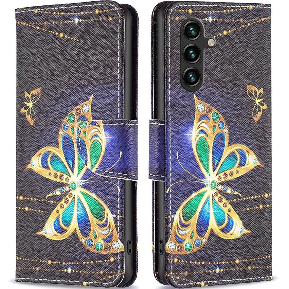 Klapphülle Für Samsung Galaxy A15, Brieftaschen-design, Schmetterlingsmotiv + 9h-glas