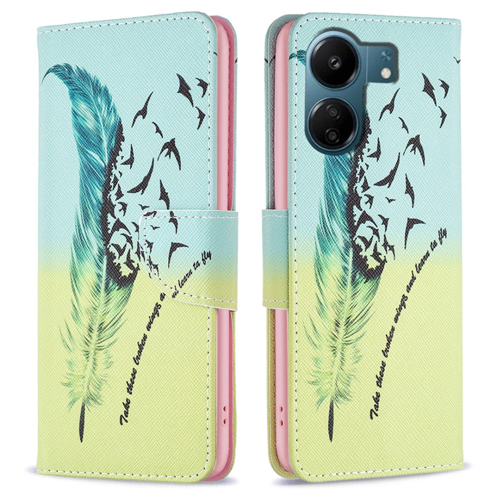 Klapphülle Für Xiaomi Redmi 13c / Poco C65, Brieftaschenfunktion, Federblau / Gelb