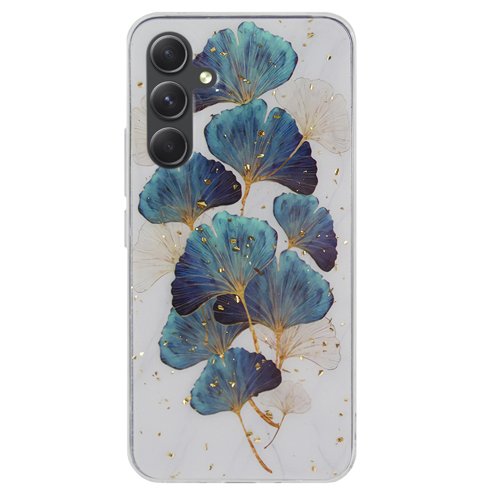 Goldene Glamour-hülle Für Samsung Galaxy A54, Grüne Blätter
