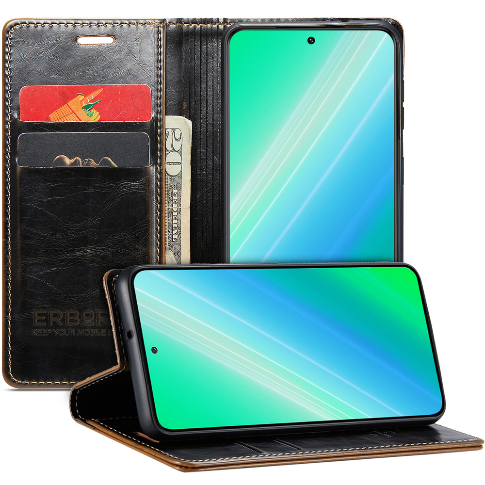 Samsung Galaxy S23 Ultra Flip Case, Erbord Waxy Wallet, Braun