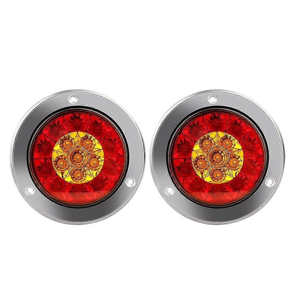 2 Stück Rote/gelbe 16-led-rundleuchten (4 Zoll) Für Lkw-anhänger, Brems-, Stopp- Und Blinkerleuchten, Wasserdicht, 12-24jxlgv