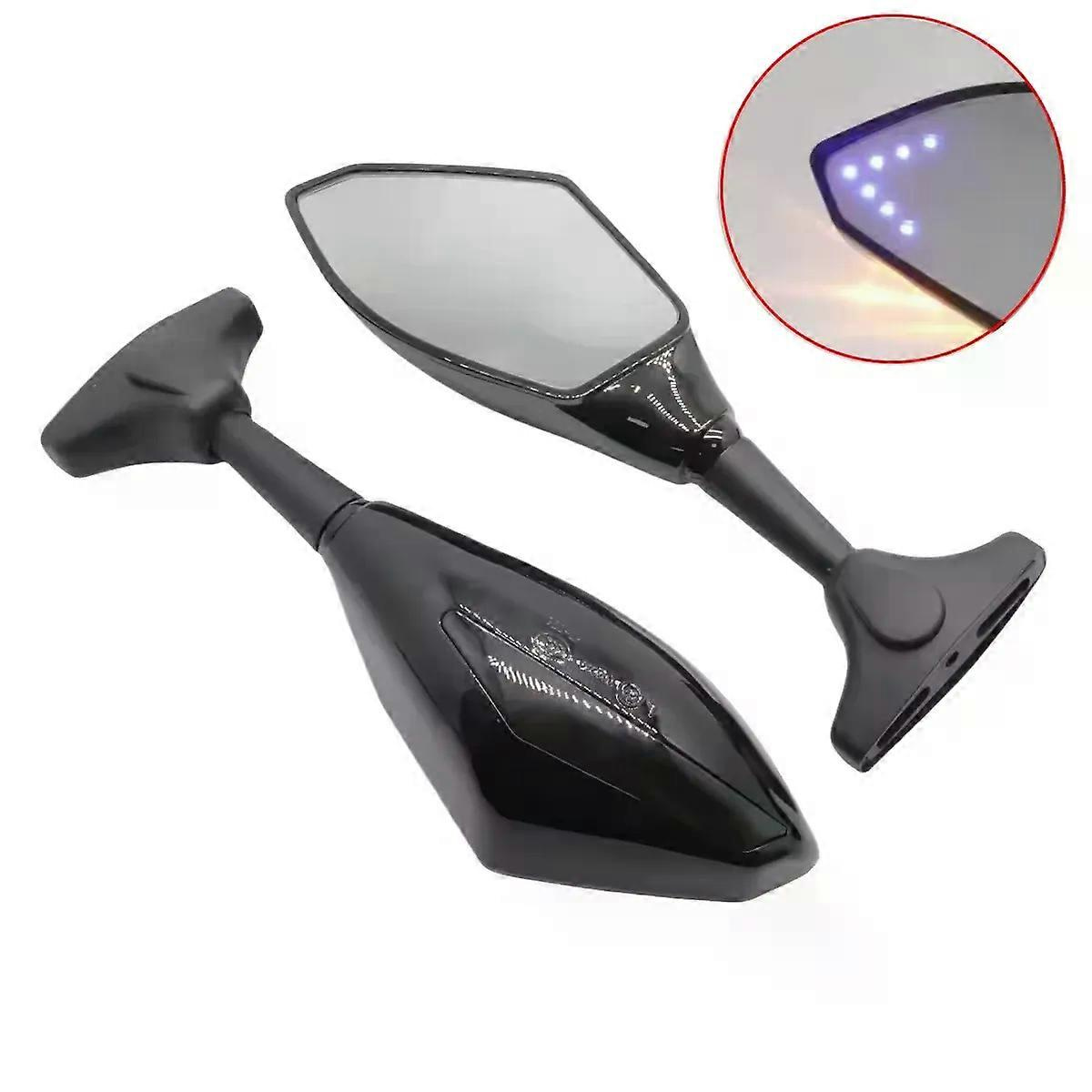 Motorrad-seitenrückspiegel, Schwarz, Mit Led-blinker, Universell, Gelb-blaues Licht (getönt), Jxlgv