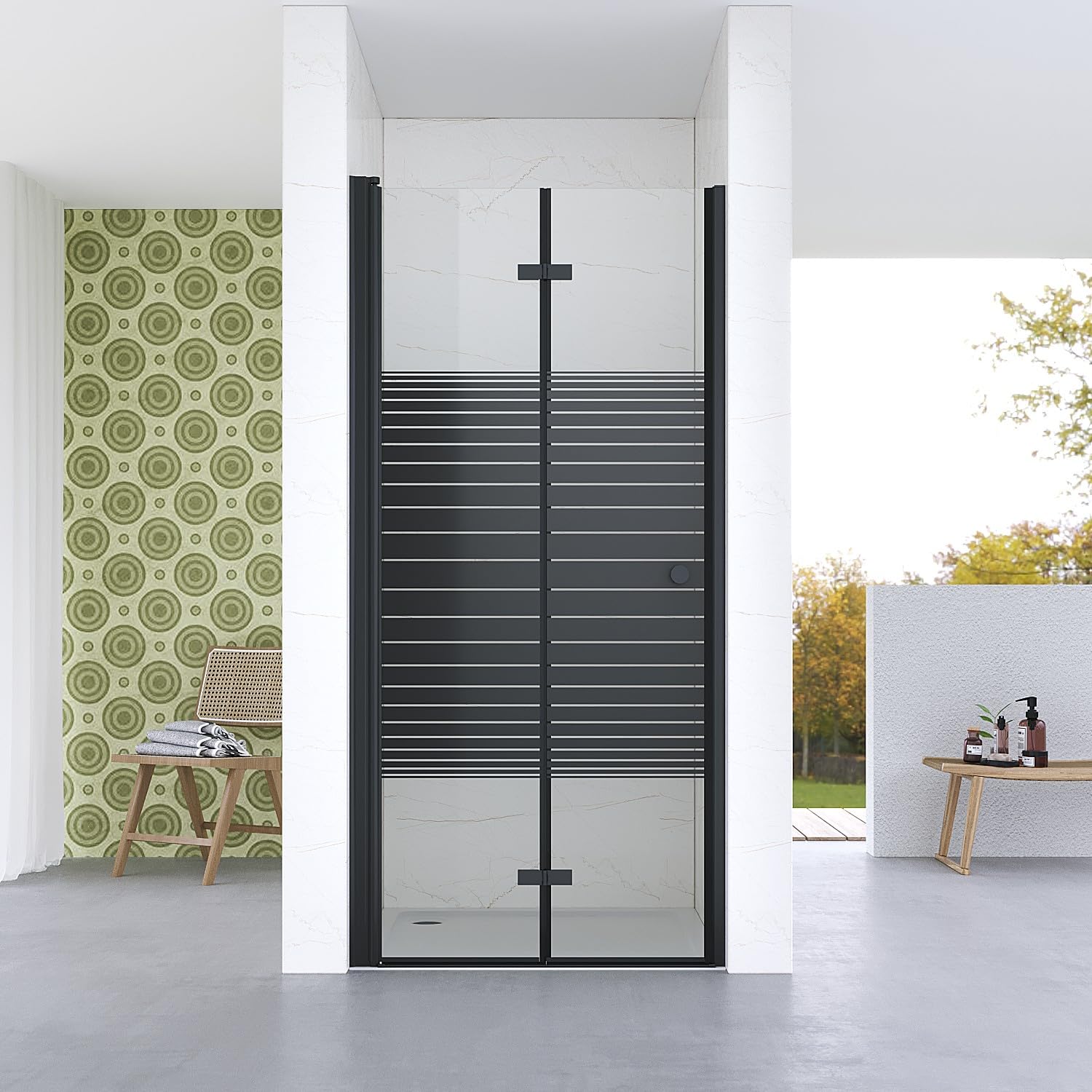 Nischentür Duschtür 80x187cm Duschfalttür Schwarz Duschabtrennung 5mm Esg-sicherheitsglas – Aqualavos Duschkabine