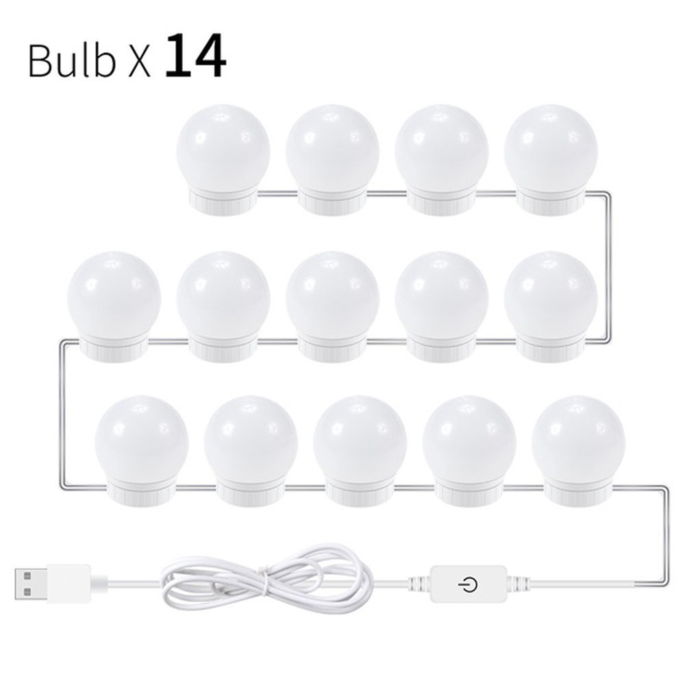 Led-schminkspiegel-beleuchtungsset Mit 14 Dimmbaren Glühbirnen Für Schminktische Im Ankleidezimmer, Inklusive Led-streifen, Einziehbarem Kabel Und Usb-netzteil (weiß).