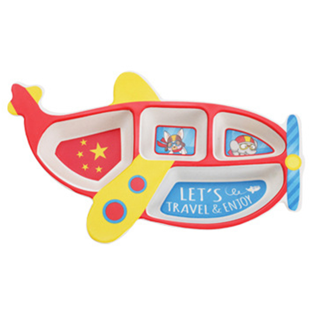 3-teiliges Kindergeschirr-set Aus Bambusfaser, Unterteilte Schüsseln, Teller, Löffel, Gabel, Kleinkindbesteck, Zum Selbstfüttern, Rot