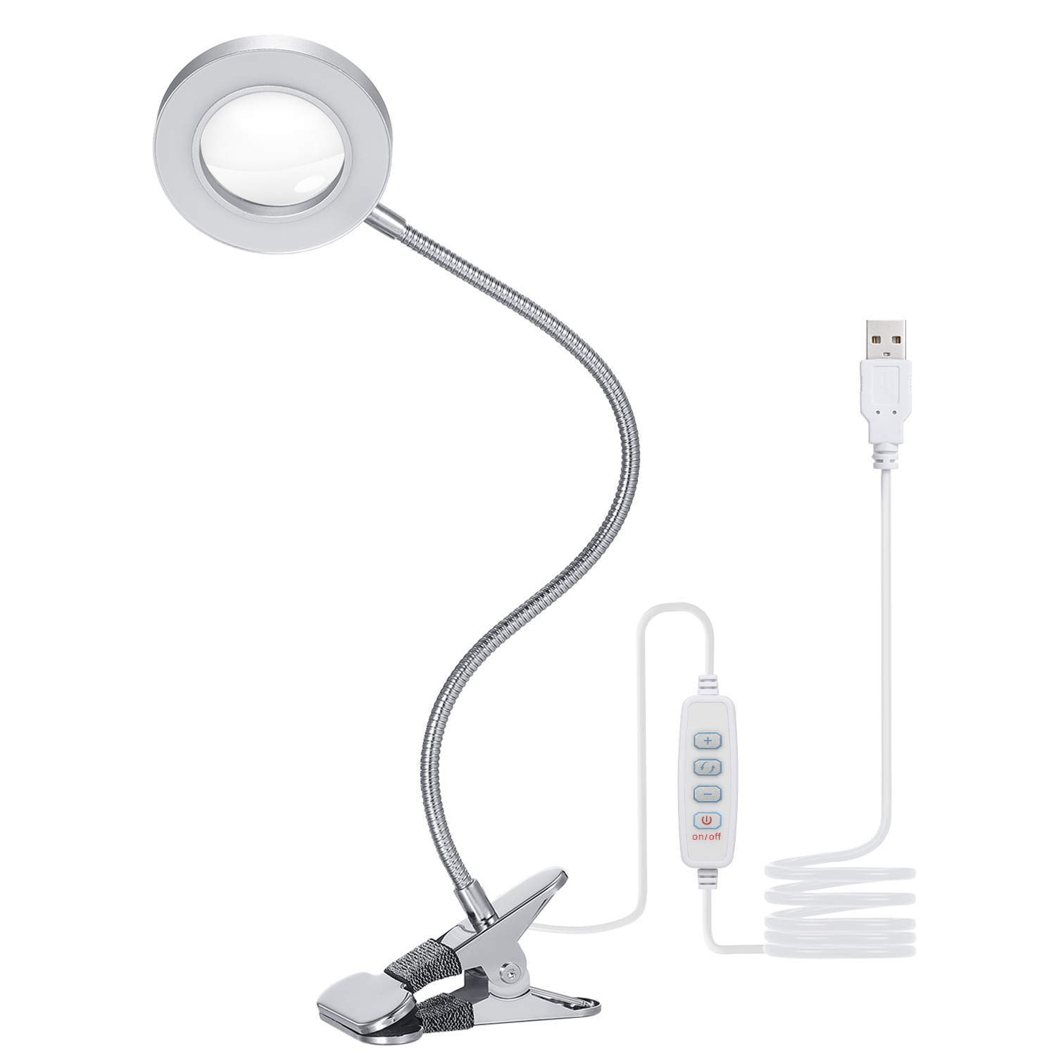 Usb-tischleuchte Mit Clip, Freihändige Lupe, Schreibtischlampe Für Präzises Arbeiten, 3 Farbmodi Und 10 Helligkeitsstufen, Mit Vergrößerungsglas Für Lesearbeiten Und Bastelarbeiten