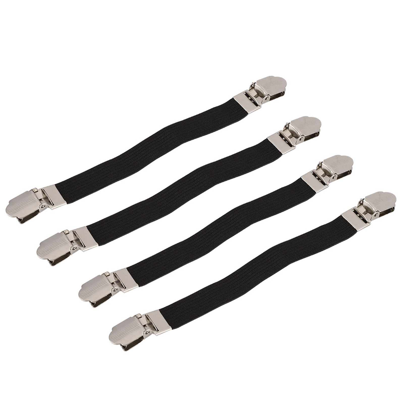 4 Stück Elastische, Gekreuzte Bettlaken-befestigungsbänder Mit Doppelkopfclips, Spanner, Hosenträger, Schwarz