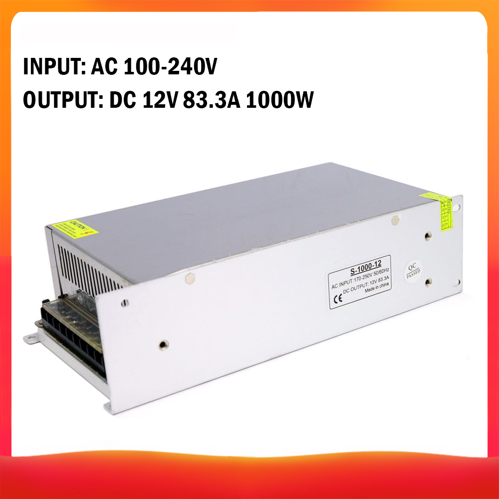 Spannungswandler (ac 100–240 V Auf Dc 12 V, 83,3 A, 1000 W) – Geregelter Schaltnetzteil-adapter/konverter Für Led-streifen, Kameras, Computerprojekte Und Radios