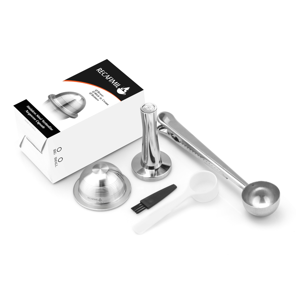 Edelstahl-kapselset Mit Wiederverwendbaren Kapseln, Pulverstampfer, Löffel Und Pinsel Als Ersatz Für Nespresso Vertuoline Gca1, Delonghi Env135, Env150 Und Vertuoplus Bnv450wht1buc1