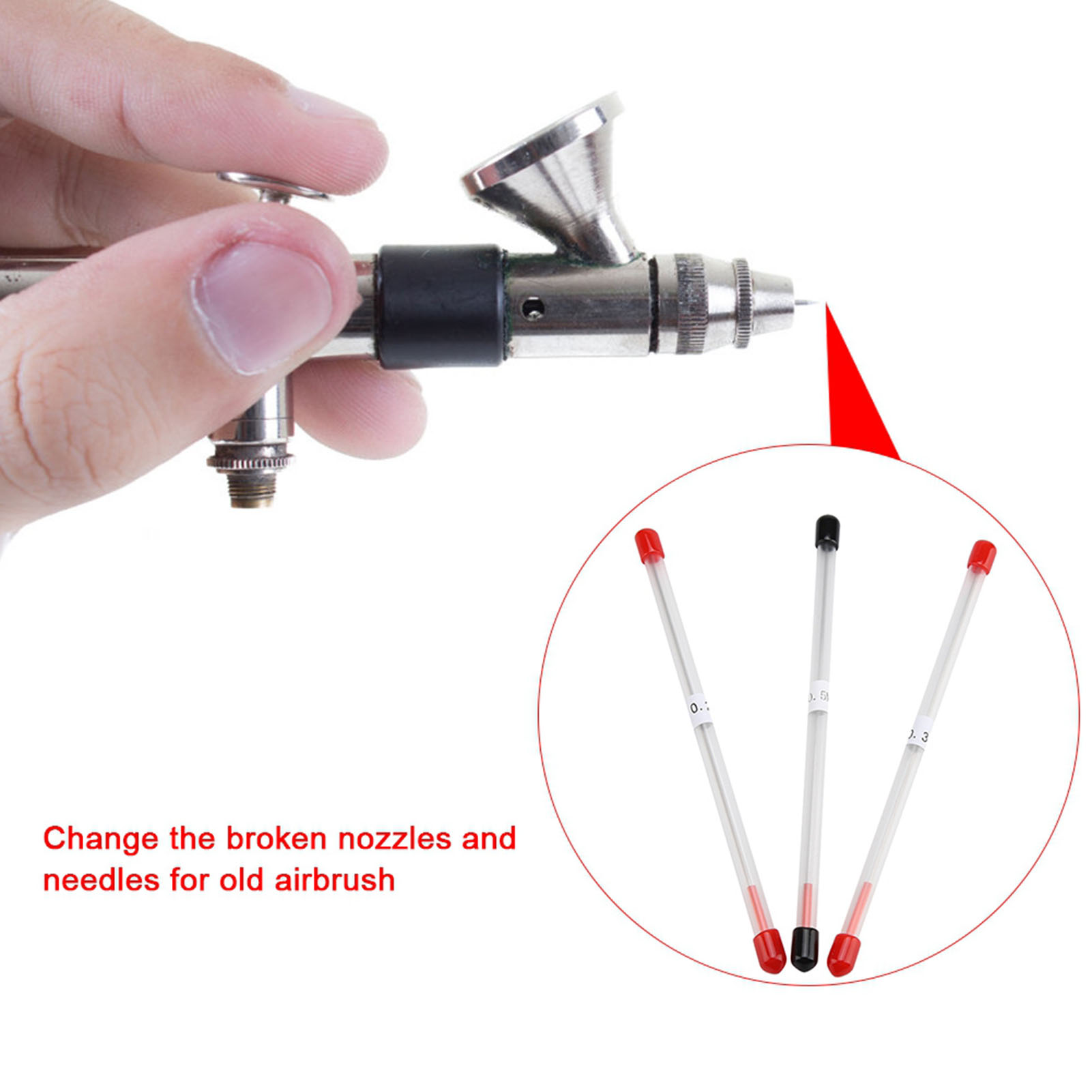 3 Stück 0,2 Mm, 0,3 Mm, 0,5 Mm Airbrush-nadelspitzen Als Ersatzzubehör
