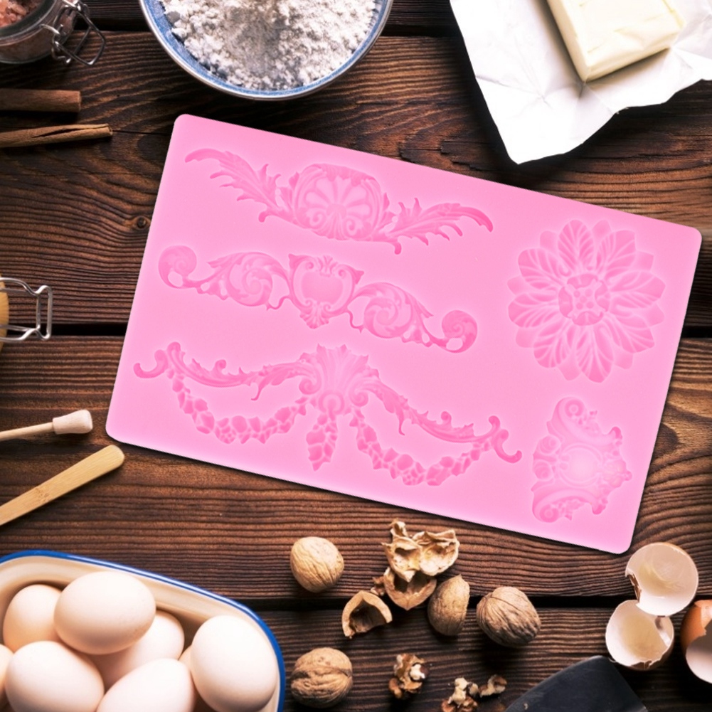 Diy Europäische Silikonform Mit Geprägtem Blumenmuster Für Kuchen, Fondant, Kekse, Schokolade – Dekorationswerkzeug Zum Backen, Rosa