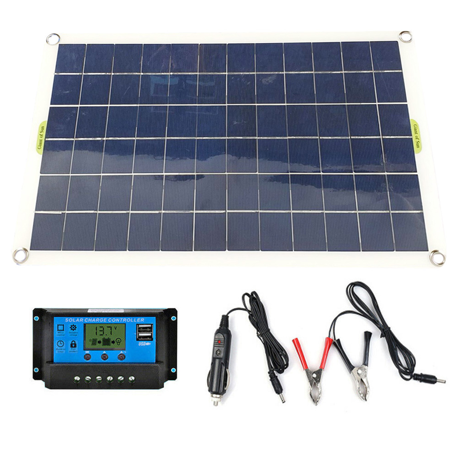 50-w-12-v/5-v-monokristallines Silizium-solarmodul Mit Zwei Usb-ausgängen Und Solar-ladegerät (10/20/30 A/40 A/50 A) Mit Solar-laderegler