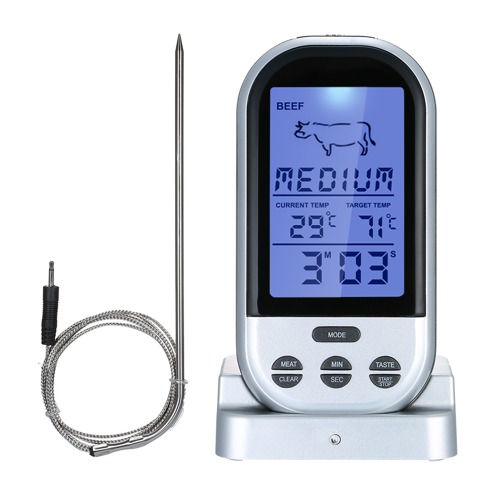 Kabelloses Fleischthermometer Mit Sonde, Lcd-display Mit Hintergrundbeleuchtung Und Countdown-funktion, Digitales Fernthermometer Für Grill, Backofen Und Küche