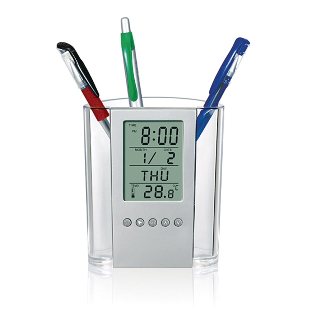 Stiftehalter, Digitaler Lcd-tischwecker, Kalender, Timer, Temperaturanzeige, Elektronische Tischuhr Fürs Büro
