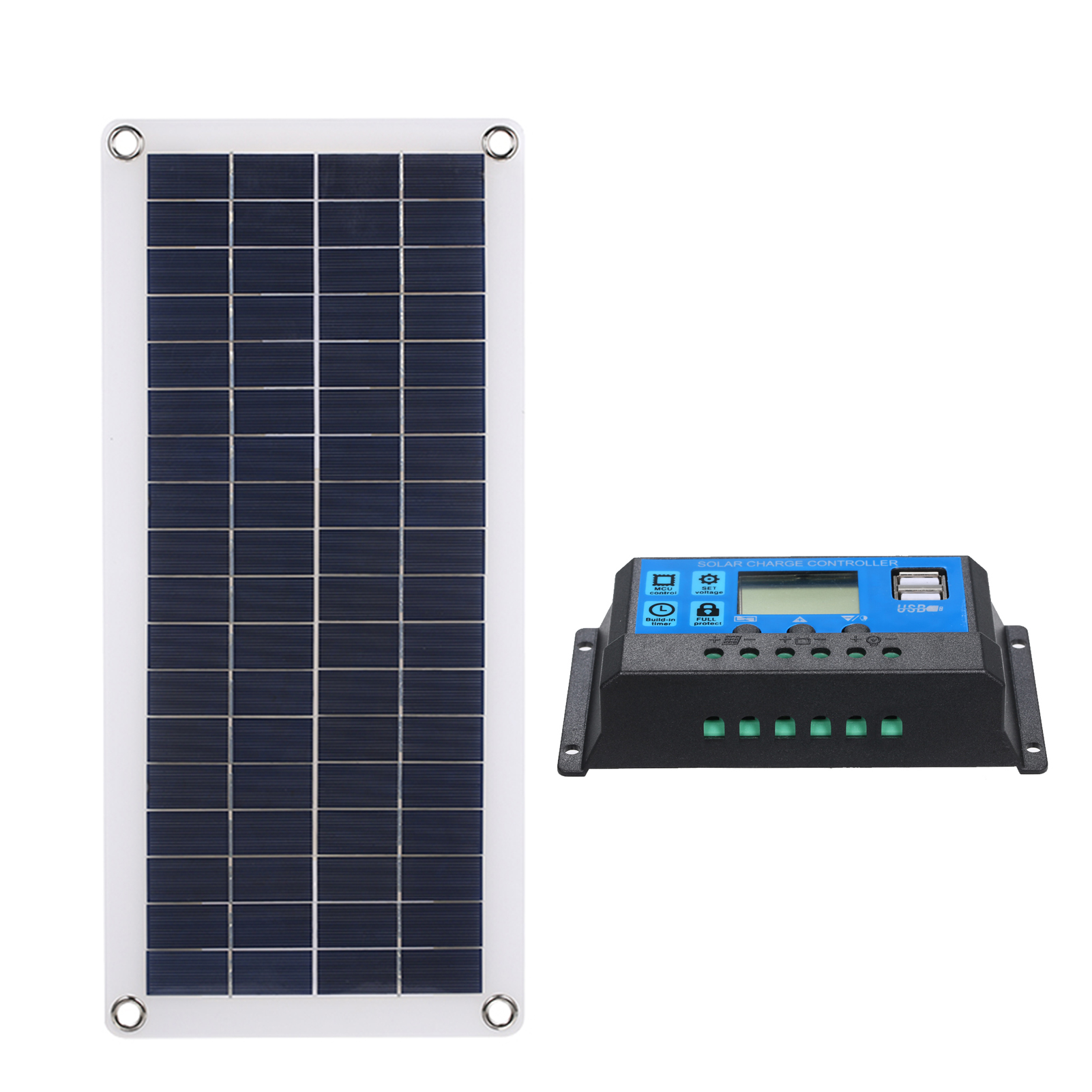 20-w-solarpanel Mit 5v/18v-dualausgang, 2 Usb-anschlüssen Und Kfz-ladefunktion, Ip65-wasserschutz, 12v/24v-solarladeregler Mit Intelligentem Pwm-regler