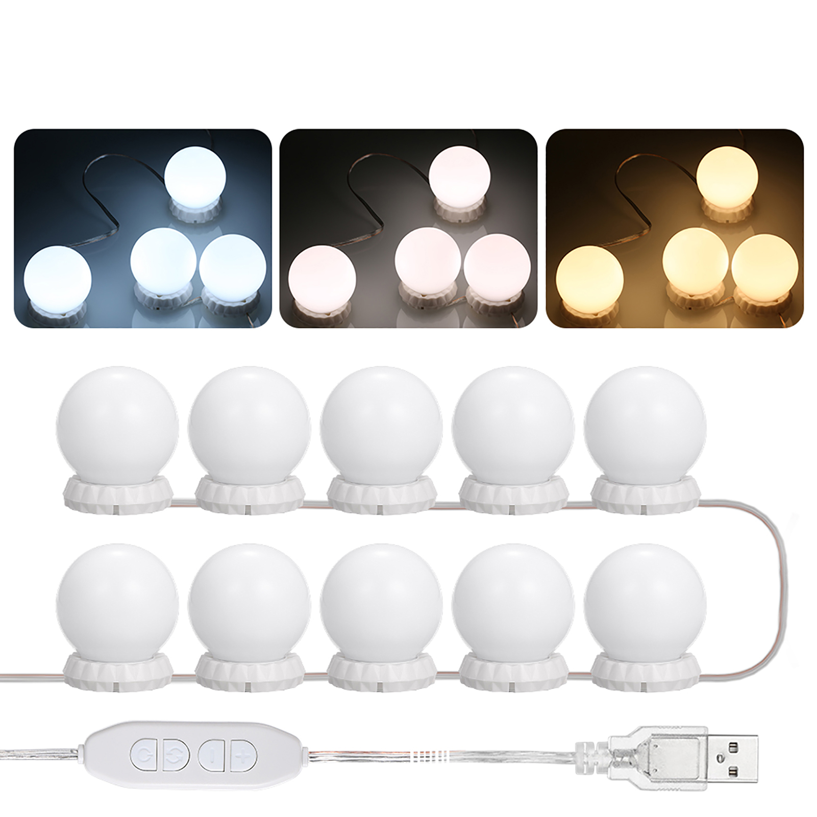 Led-spiegelbeleuchtungsset Mit 10 Glühbirnen, 10 Helligkeitsstufen Und 3 Beleuchtungsmodi, Usb-anschluss, Ideal Für Schminktische