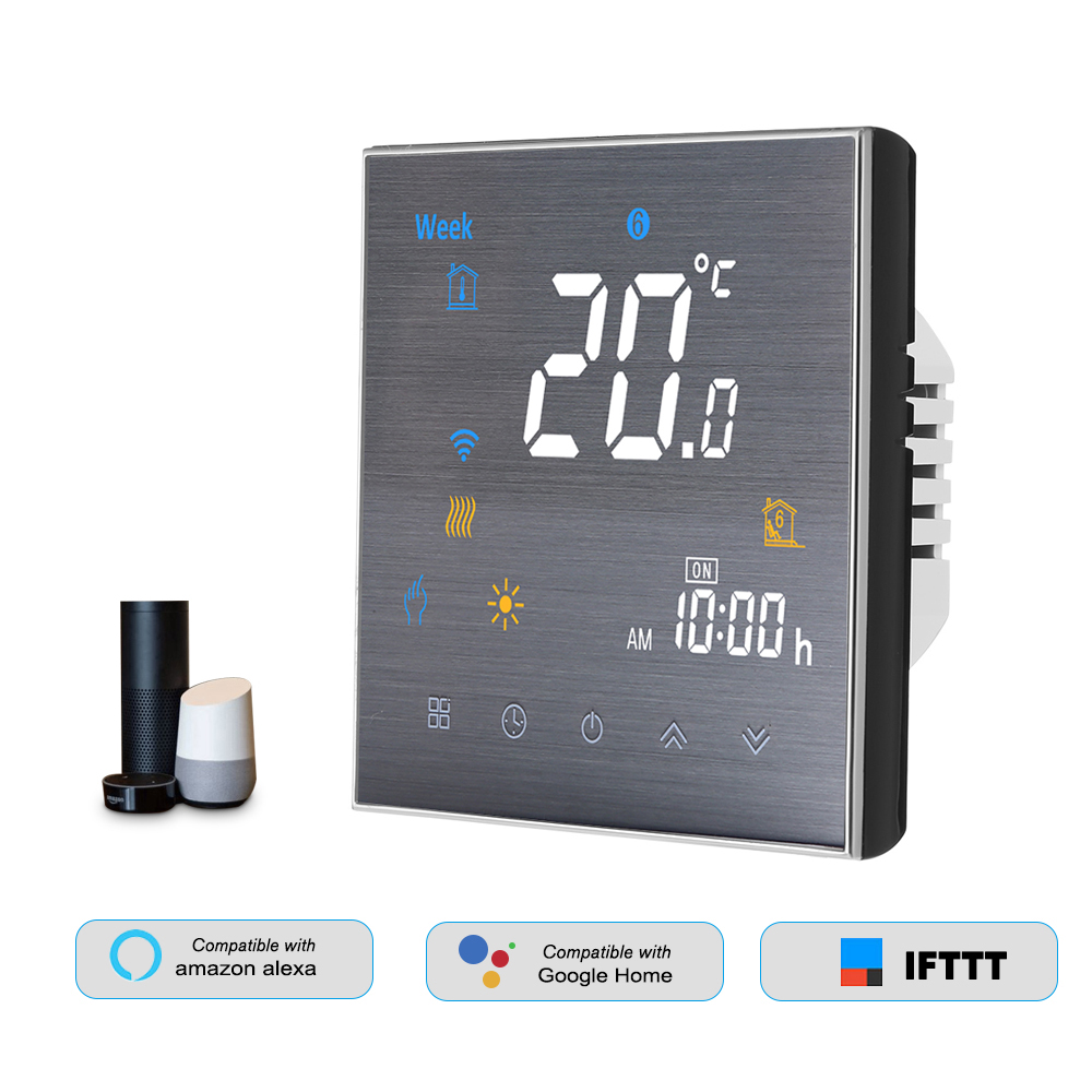 Bth-3000l-gblw Wlan-smart-thermostat Für Elektrische Heizungen, Digitaler Temperaturregler, Großes Lcd-display, Touch-tasten, Sprachsteuerung, Kompatibel Mit Amazon Echo/home/tmall Genie/ifttt, 16 A,
