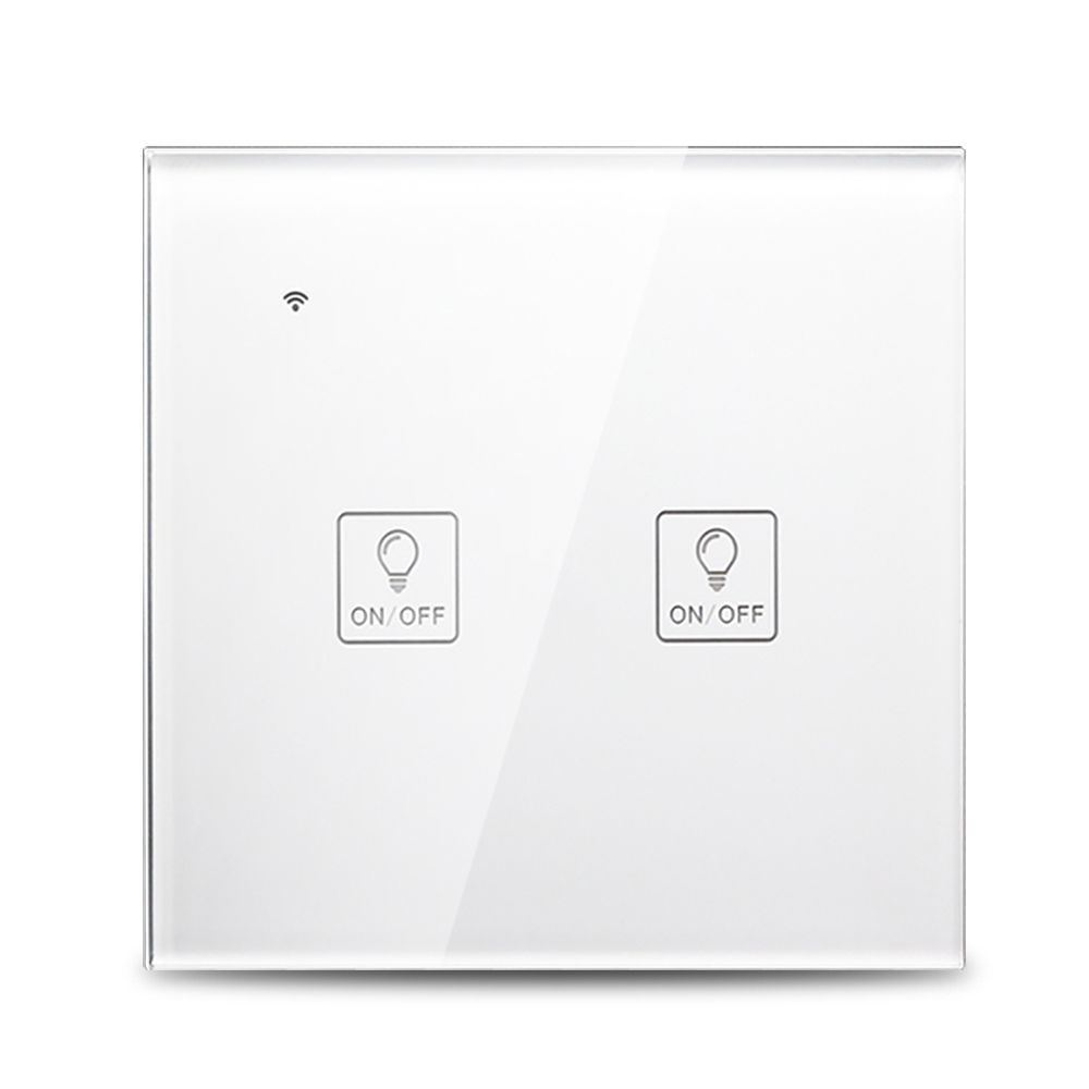 Intelligenter Wlan-wandschalter Mit Touch-funktion, Glasfront, Sprachsteuerung, Kompatibel Mit Der Alexa Home App, Timerfunktion, Smart Share Wandsteckdose, Weiß (2-fach)