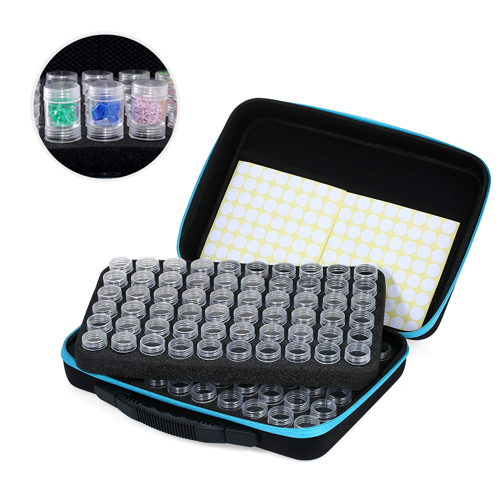 Eva-diamant-aufbewahrungsbox Mit 120 Transparenten Kunststofffläschchen Für Malzubehör, Nagelkunst-strasssteine Und Mehr. Große Handtasche Mit Reißverschluss.
