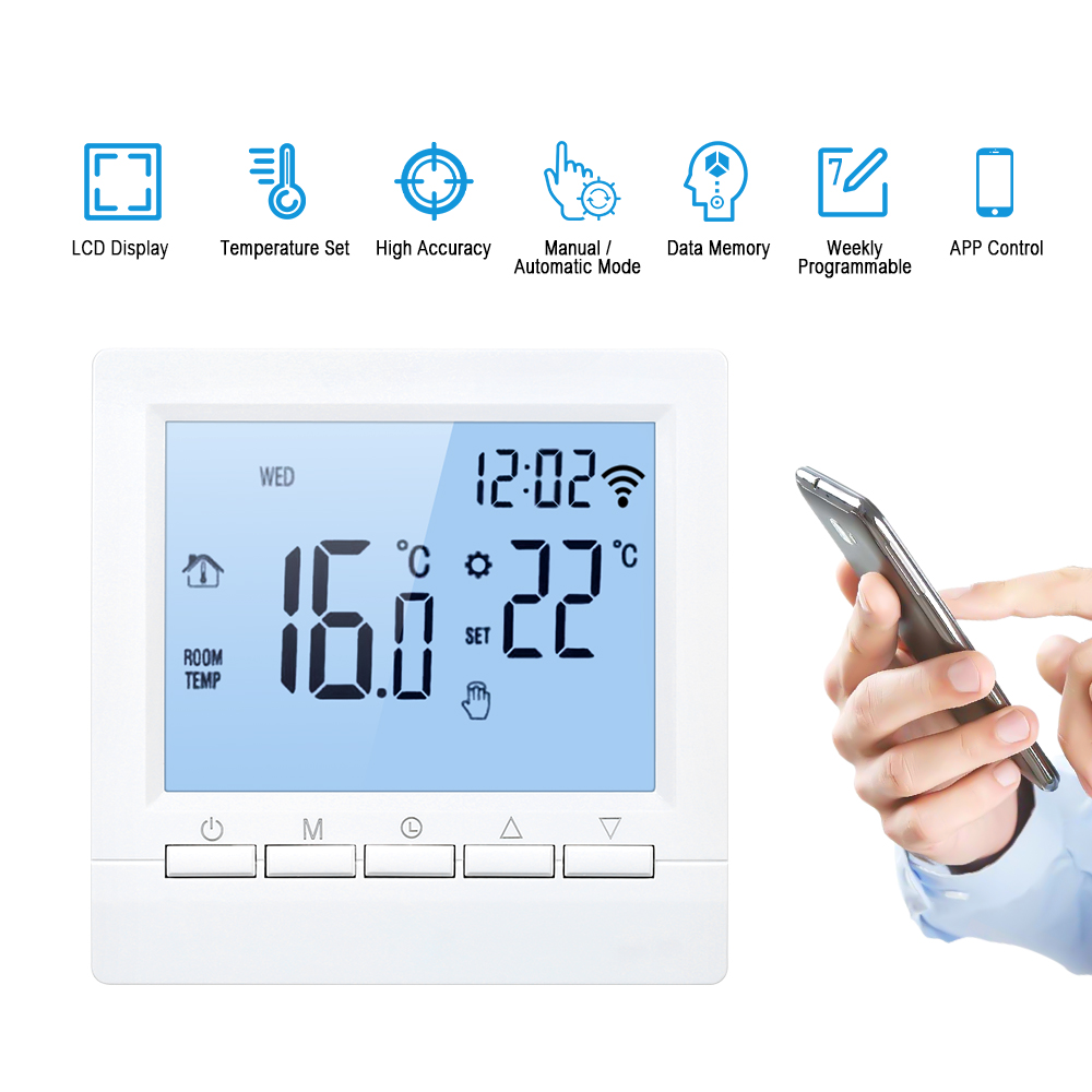 Intelligenter Wlan-thermostat Mit Digitalem Temperaturregler, App-steuerung, Lcd-display, Programmierbarer Wochenwert Für Elektrische Fußbodenheizung, Geeignet Für Zuhause, Schule, Büro, Hotel, 16a