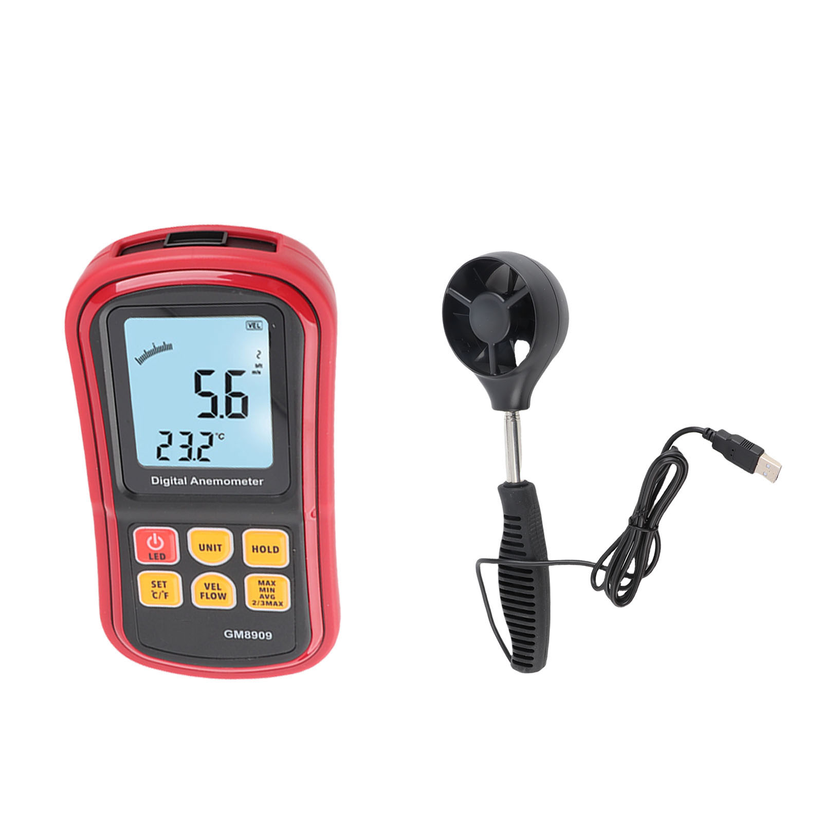 Gm8909 Digitales Anemometer, Multifunktionales Windgeschwindigkeitsmessgerät Für Elektrizität, Stahl, Versteinerung