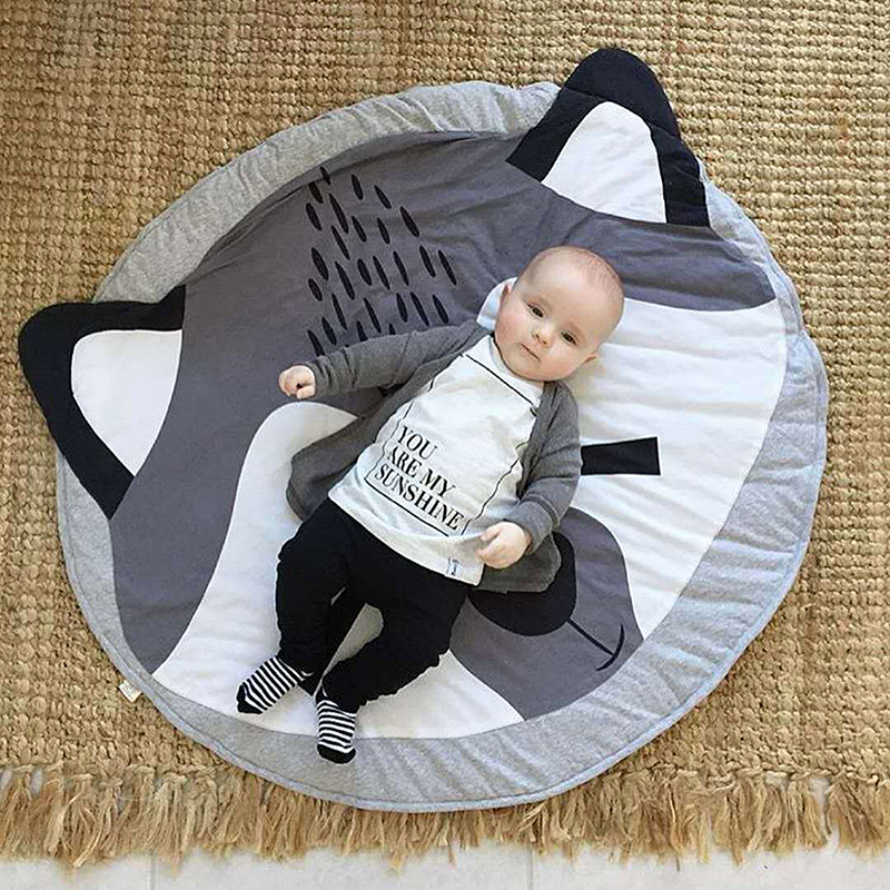 Spielmatte Mit Niedlichem Cartoon-tiermuster, Weiche Baumwolle, Krabbelmatte Für Babys Und Kleinkinder, 90 Cm, Fuchs