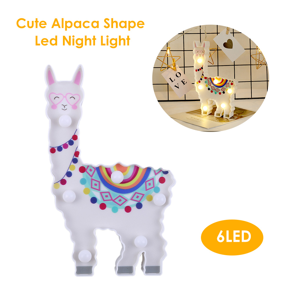 Led-nachtlicht Mit 6 Leds, Niedliche Alpaka-form, Dekorative Nachtlampe, Tisch- Und Nachttischlampe