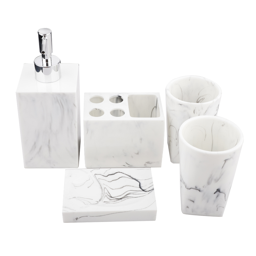 Badezimmer-accessoires-set Aus Marmorharz, Waschtischset Mit Bechern, Seifenschale, Zahnbürstenhalter Und Flüssigseifenspender