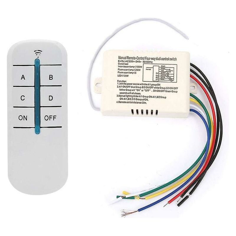 – 4-wege-funkfernbedienung (220 V) – Digitaler Wandempfänger – Netzteil (200–240 V Wechselstrom) – Reichweite: 15 M