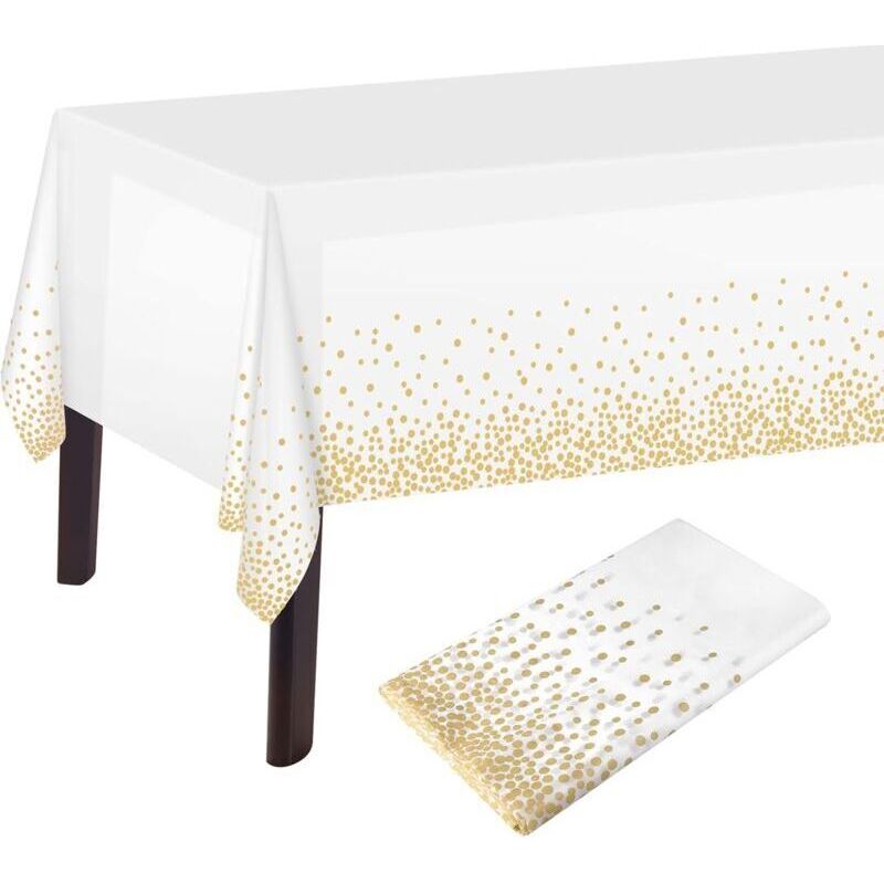 – Rechteckige, Weiß-goldene Tischdecke 137 X 274 Cm – Wasserfestes Peva-kunststoff – Für Partys Und Geburtstage Im Weiß-gold-stil