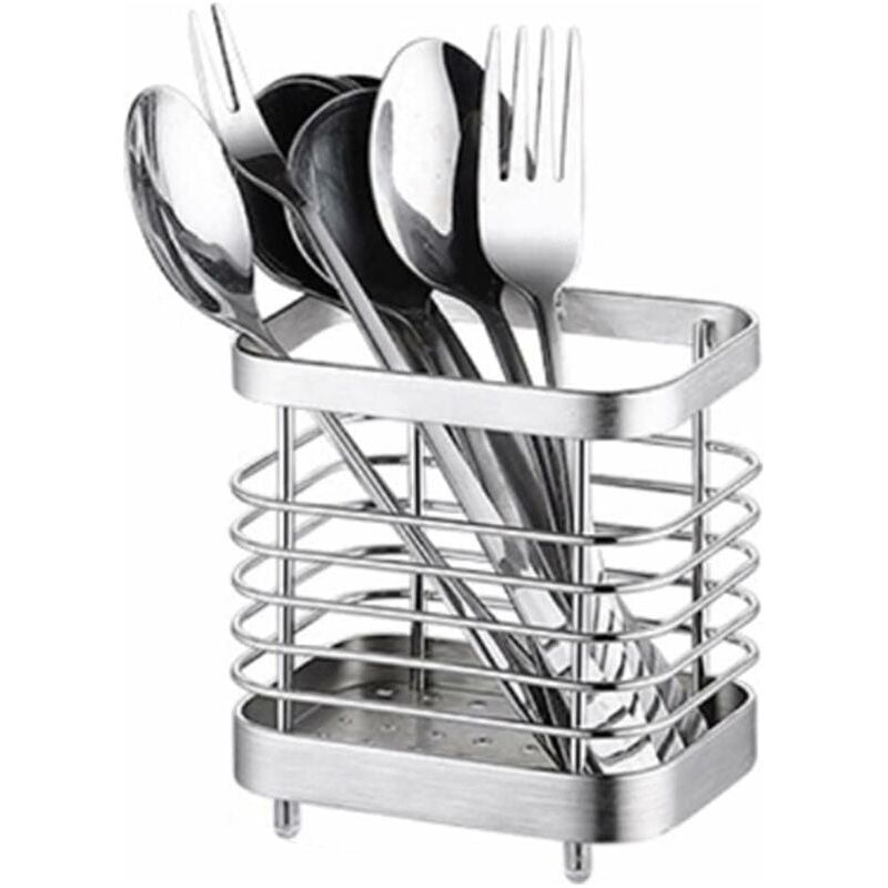 Besteckabtropfgestell, Besteckaufbewahrungskorb, Korbhalter Für Messer, Gabeln, Löffel Und Küchenutensilien, Besteckhalter Aus Edelstahl, Silber